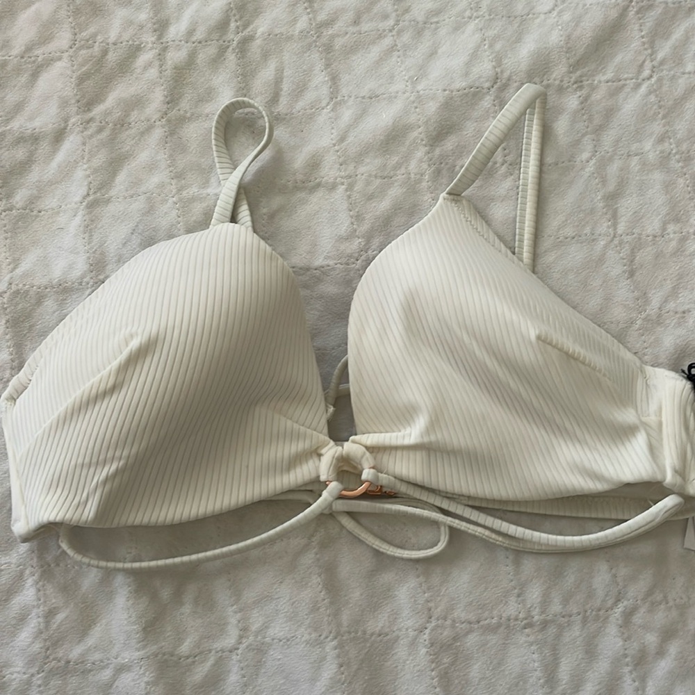 NWT Shade & Shore Women's Lightly Lined Strappy Tie Ribbed Bikini Top A46